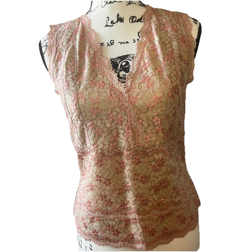 Garfield & Marks Lolita Lace‎ Embroidered Pink Tan Camisole Small